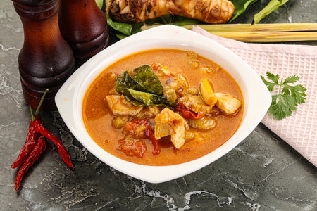 Thai traditional Tom Yum spicy soup with chickenの写真素材