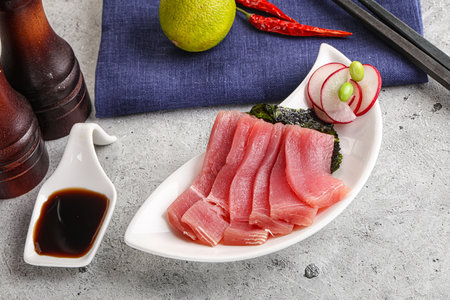 Japanese cuisine - sliced raw tuna sashimiの写真素材
