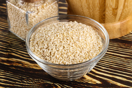 Sesame seeds heap in the bowl for cooking