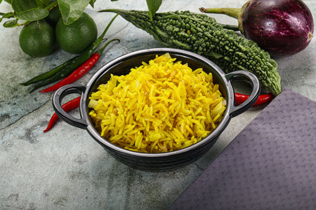 Indian cuisine - Lemon rice with spices and herbs
