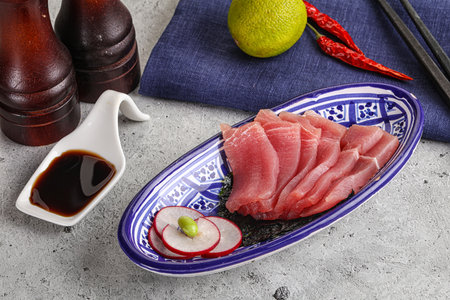 Japanese cuisine - sliced raw tuna sashimiの写真素材