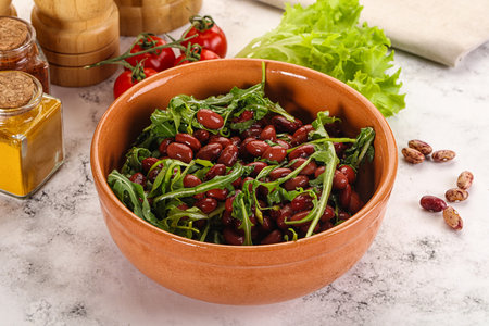 Red canned beans with arugula saladの写真素材