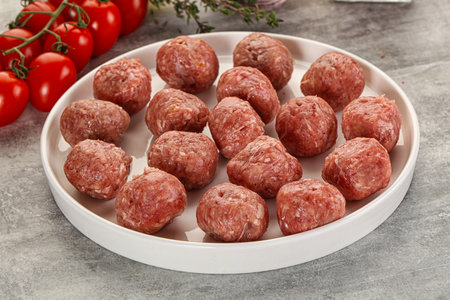 Uncooked raw beef meatball minced meatの写真素材