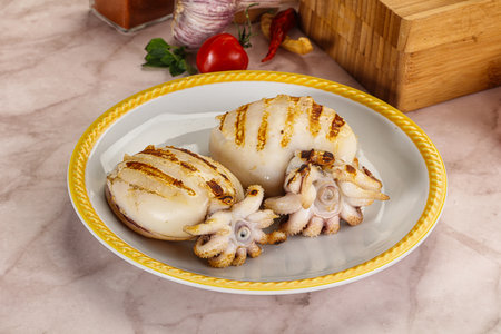 Grilled gourmet cuttlefish in the plateの写真素材