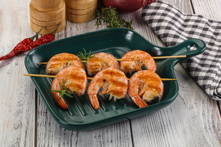 Grilled king prawn skewer snack appetizerの写真素材