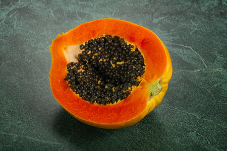 Tropical exotic sweet fruit - Papaya with seedsの写真素材