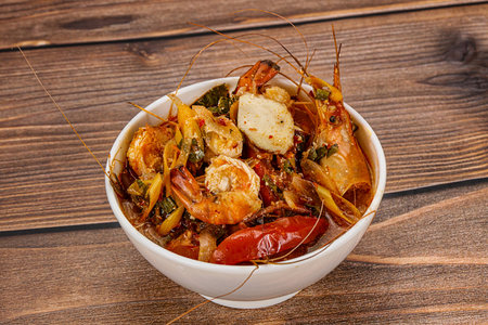 Thai traditional Tom Yum soup with prawn and coconutの写真素材