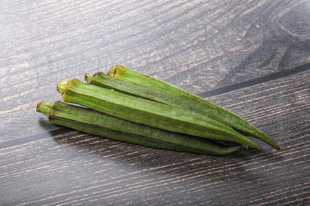 Green ripe tasty okra tropical vegetable for cookingの写真素材