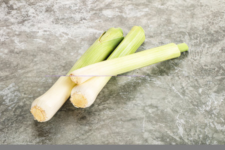 Raw natural ripe organic green leek onionの写真素材