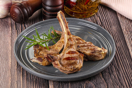 Delicious Grilled square rib of lamb served rosemaryの写真素材