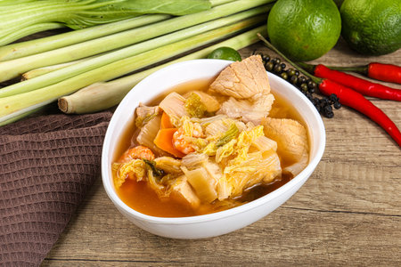 Korean kimchi soup with seafood and meatの写真素材