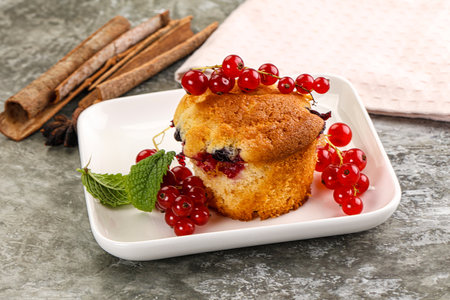 Delicious homemade cupcake with red currantの写真素材