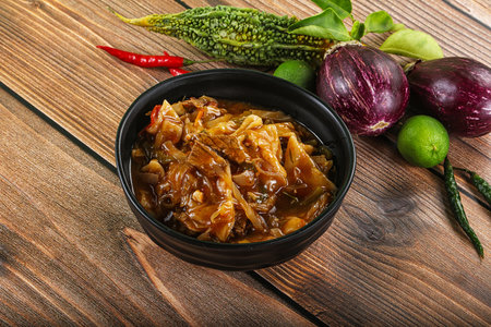 Tibetian cuisine - thenthuk noodles with beef and spicesの写真素材