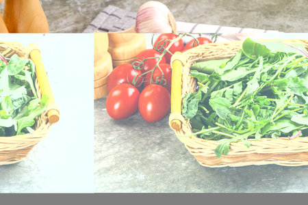 Arugula and spinach mix salad leavesの写真素材