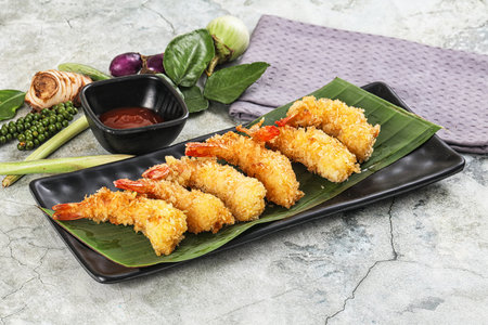 Fried Shrimp tempura with spicy sauceの写真素材