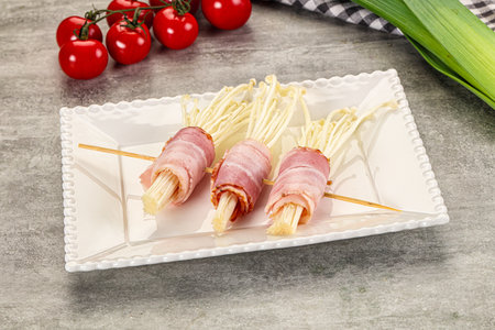 Raw roll with enoki mushroom and bacon