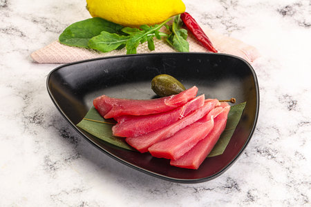 Fresh raw tuna sashimi slices appetizerの写真素材