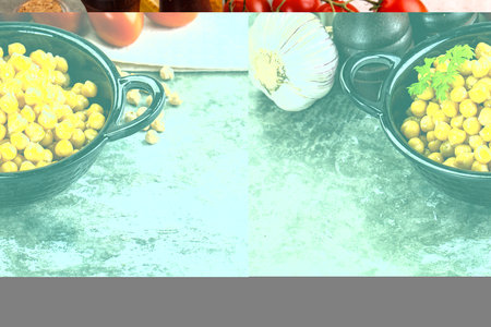 Canned chickpea in the bowl served Parsleyの写真素材