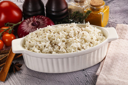 Indian vegan cuisine jeera basmati riceの写真素材