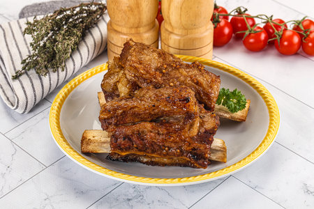 Baked beef ribs with marinade with seasoning