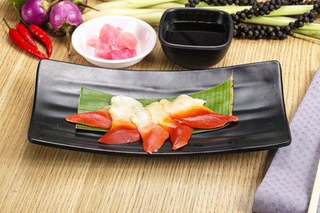The stimpson surf clam or hokkigai sashimi - japanese food style.の写真素材
