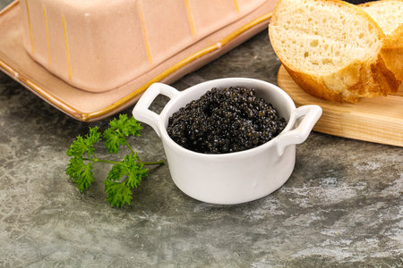 Luxury delicous strugeon black caviar appetizerの写真素材