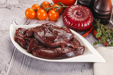 Raw beef liver slices for cooking