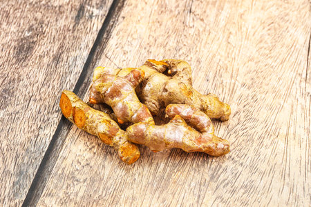 Fresh young Tumeric root heap for cookingの写真素材