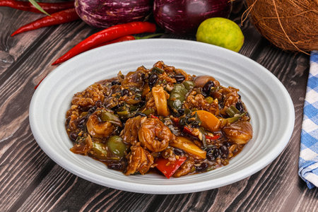 Asian cuisine - Squid with vegetables in oyster sauceの写真素材