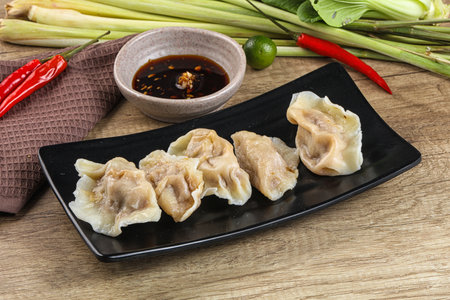 Asian steamed dumplings with pork meatの写真素材