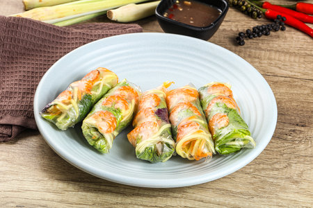 Vietnamese traditional spring roll with prawn and mangoの写真素材