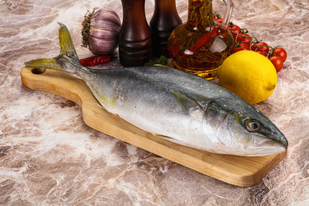 Raw Japanese Amberjack fish for cookingの写真素材