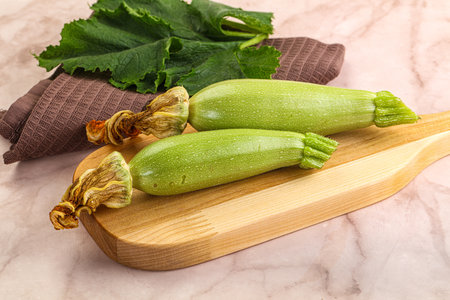 Green young small baby zucchini for cookingの写真素材