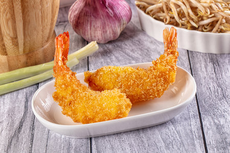 Golden crunhy breaded prawn appetizer snack