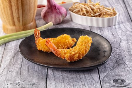 Golden crunhy breaded prawn appetizer snack