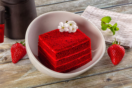 Gourmet Red velvet cream cake served strawberry