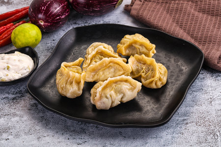 Steamed Nepali traditional Momo stuffed dumplingsの写真素材