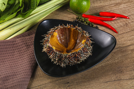 Delicous luxury raw sea urchin delicatessen