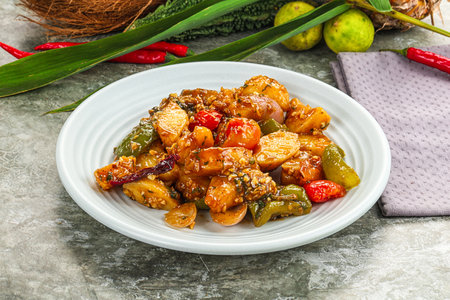 Potato with bell pepper, chili, garlikの写真素材