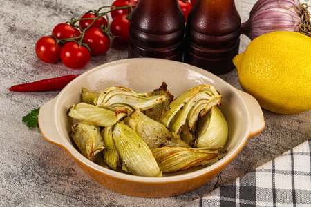 Vegan cuisine - baked fennel with olive oilの写真素材