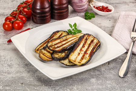 Vegan cuisine - Grilled eggplant slices snackの写真素材