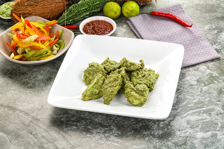 Indian cuisine - green Mint chicken tikkaの写真素材