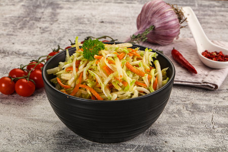 Vegan salad with kohlrabi cabbage and carrotの写真素材