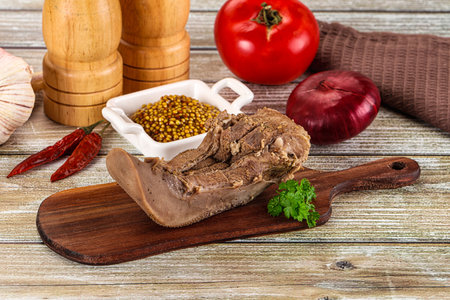 Steamed pork tongue with mustard sauceの写真素材