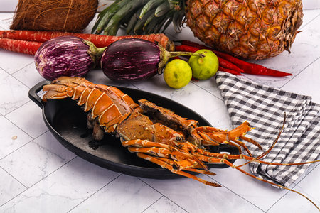 Luxury expensive boiled red spiny lobsterの写真素材