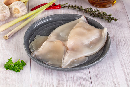 Raw calamari bodies for cooking - protein diet