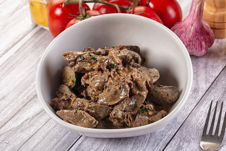 Homemade Chicken liver in cream sauceの写真素材