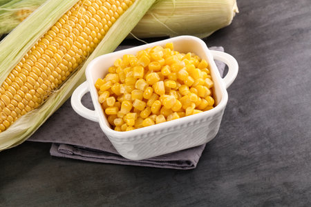 Canned sweet young corn grain in the bowl