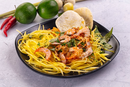 Asian salad with mango and prawn