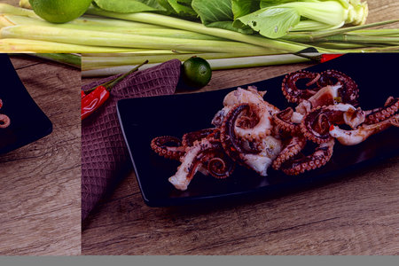 Grilled octopus red tentacle sliced appetizer